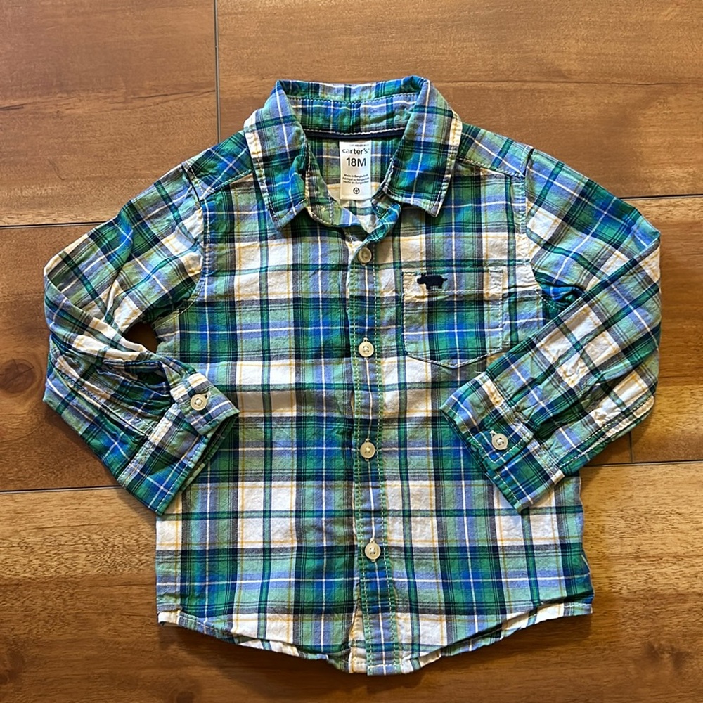 Longsleeve plain blue/green button shirt